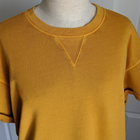 Frame Sweatshirt Short Sleeve Roll Cuffs Crew Pullover Faded Marigold L NWT - Picture 4 of 14